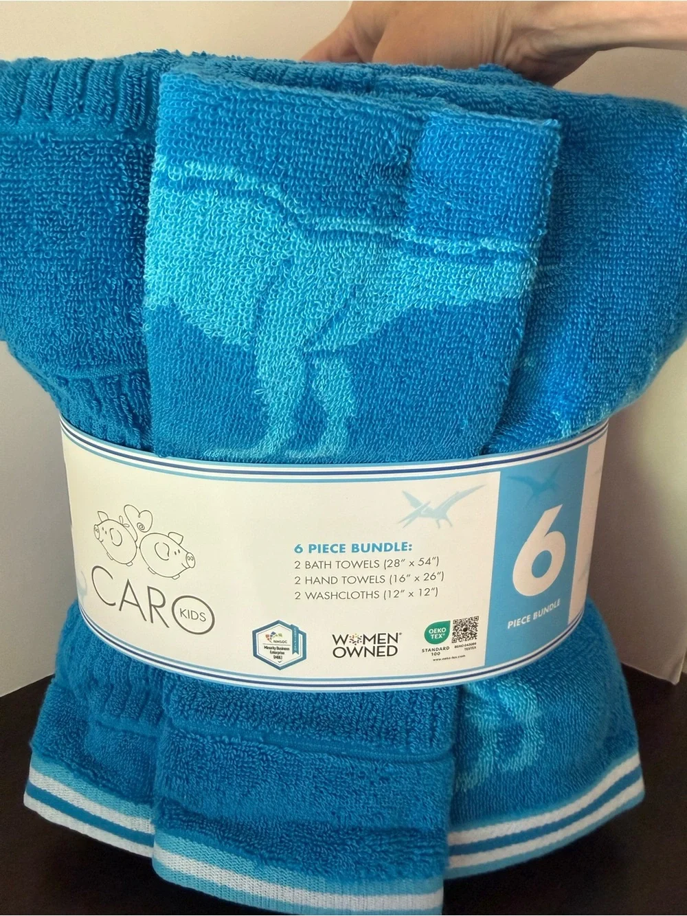 Blue Dinosaur Bath Towel Set 6 piece set NWT